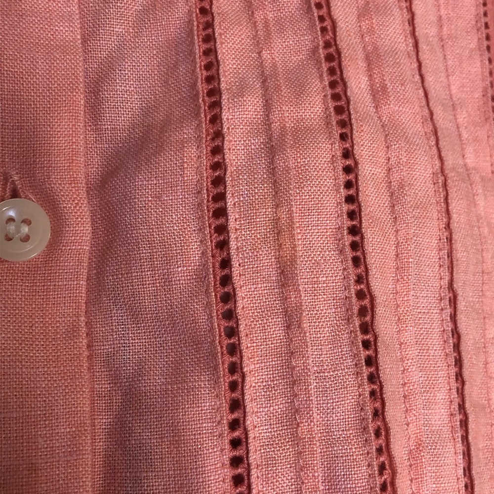 Liz Claiborne Liz Sport Pink Lagenlook 100% Linen Button Down Size Medium - Picture 3 of 9